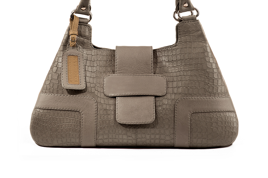 Dress large handbag in bronze beige leather - Profile view